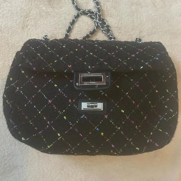 Karl Lagerfeld Black Quilted Shoulder Bag with Chain Strap - Picture 5 of 10